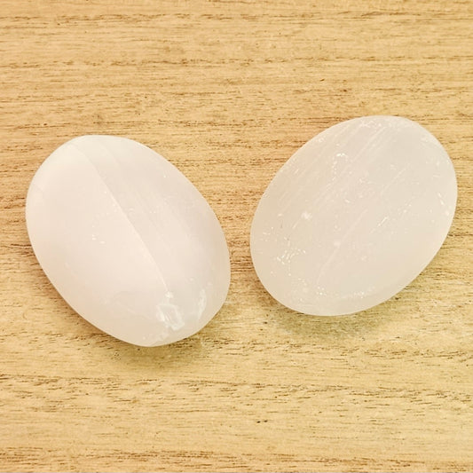 Selenite Palmstone. *Sold Separately*