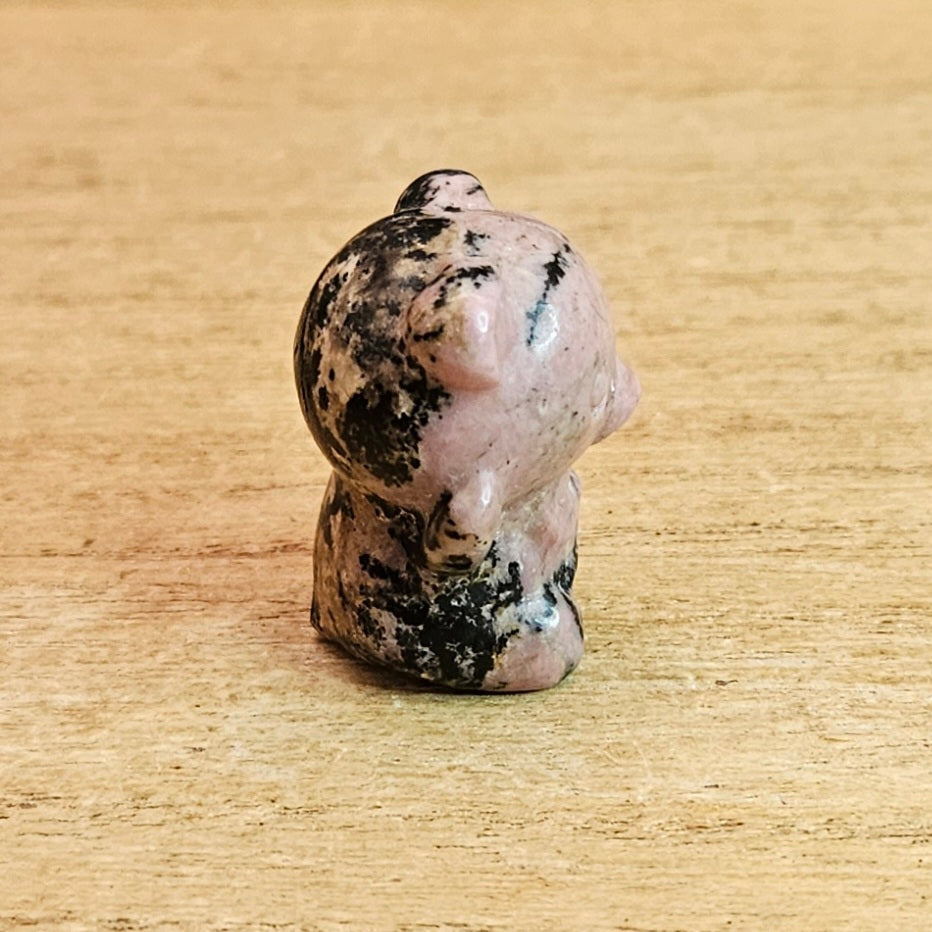 Rhodanite Teddy Bear Carving.