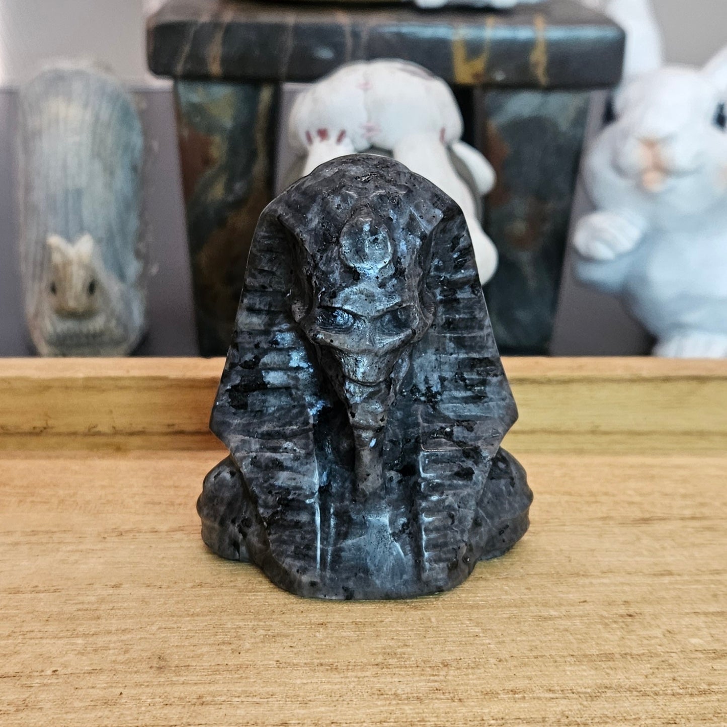 Larvikite Skull Pharaoh Carving.