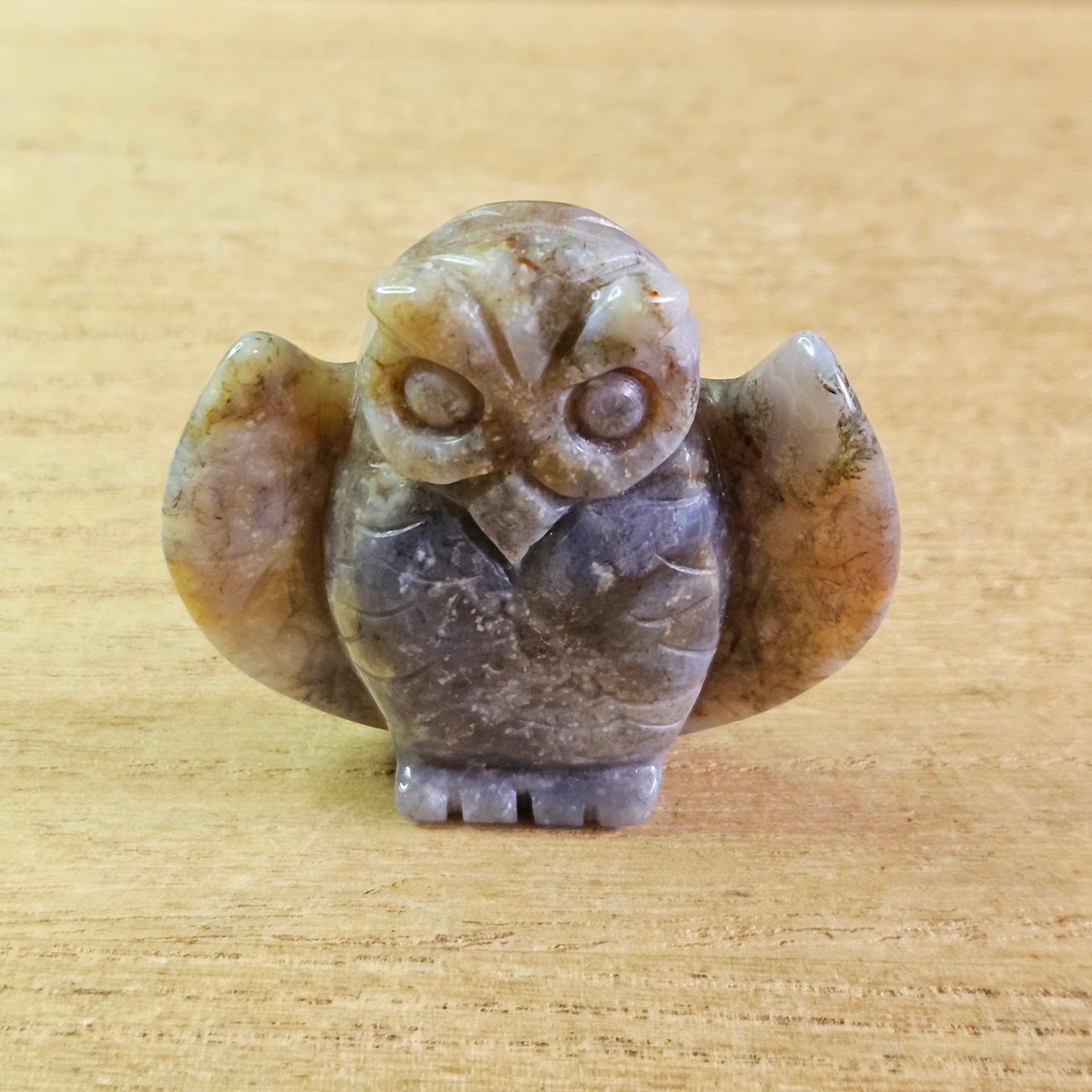 Moss Agate Owl Carving.