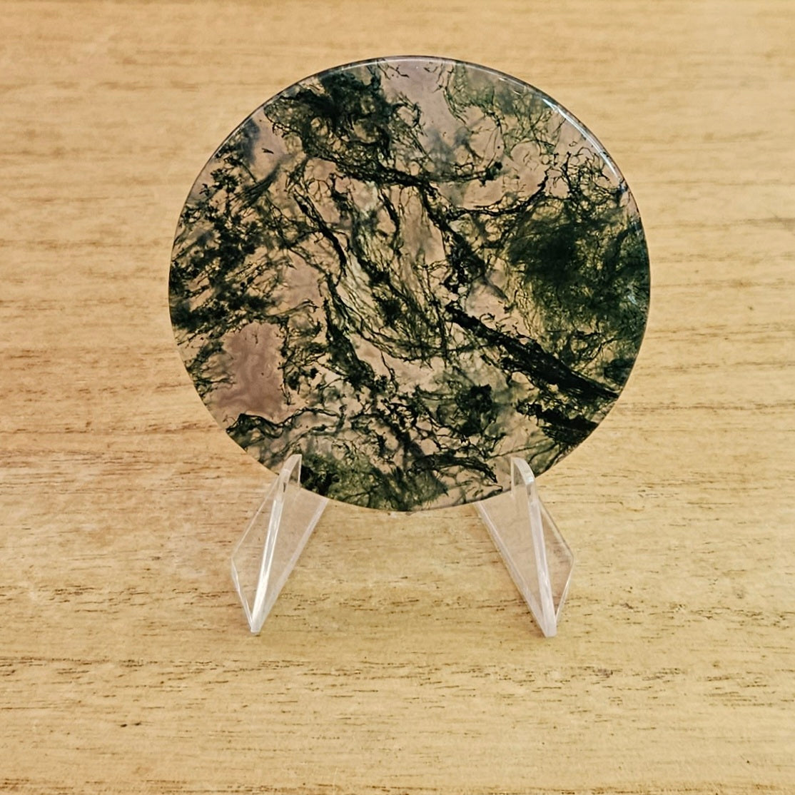 Moss Agate Disk Carving.