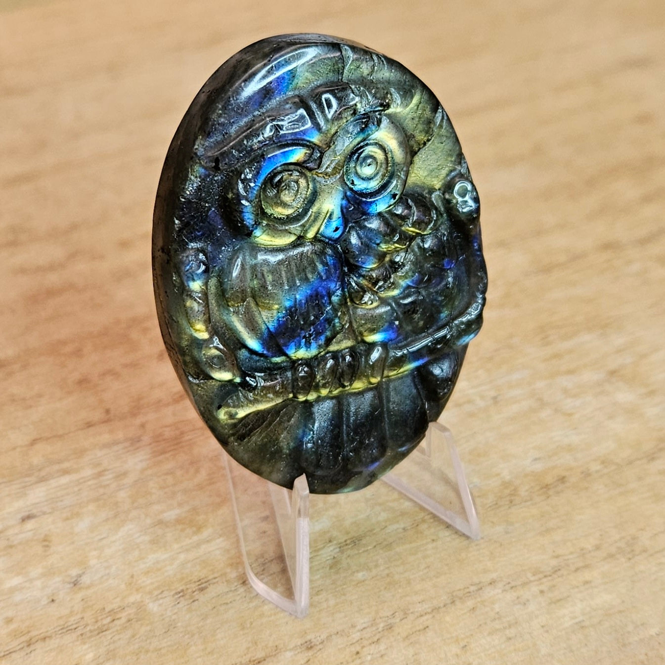 Labradorite Owl Flat Carving.
