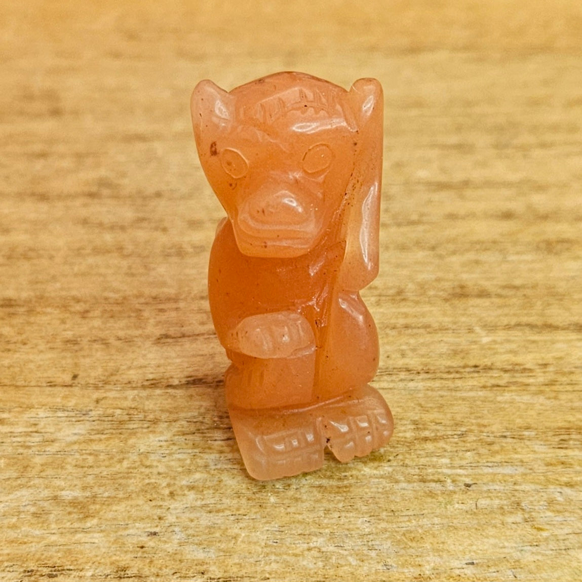 Peach Aventurine Monkey Hand Carving.