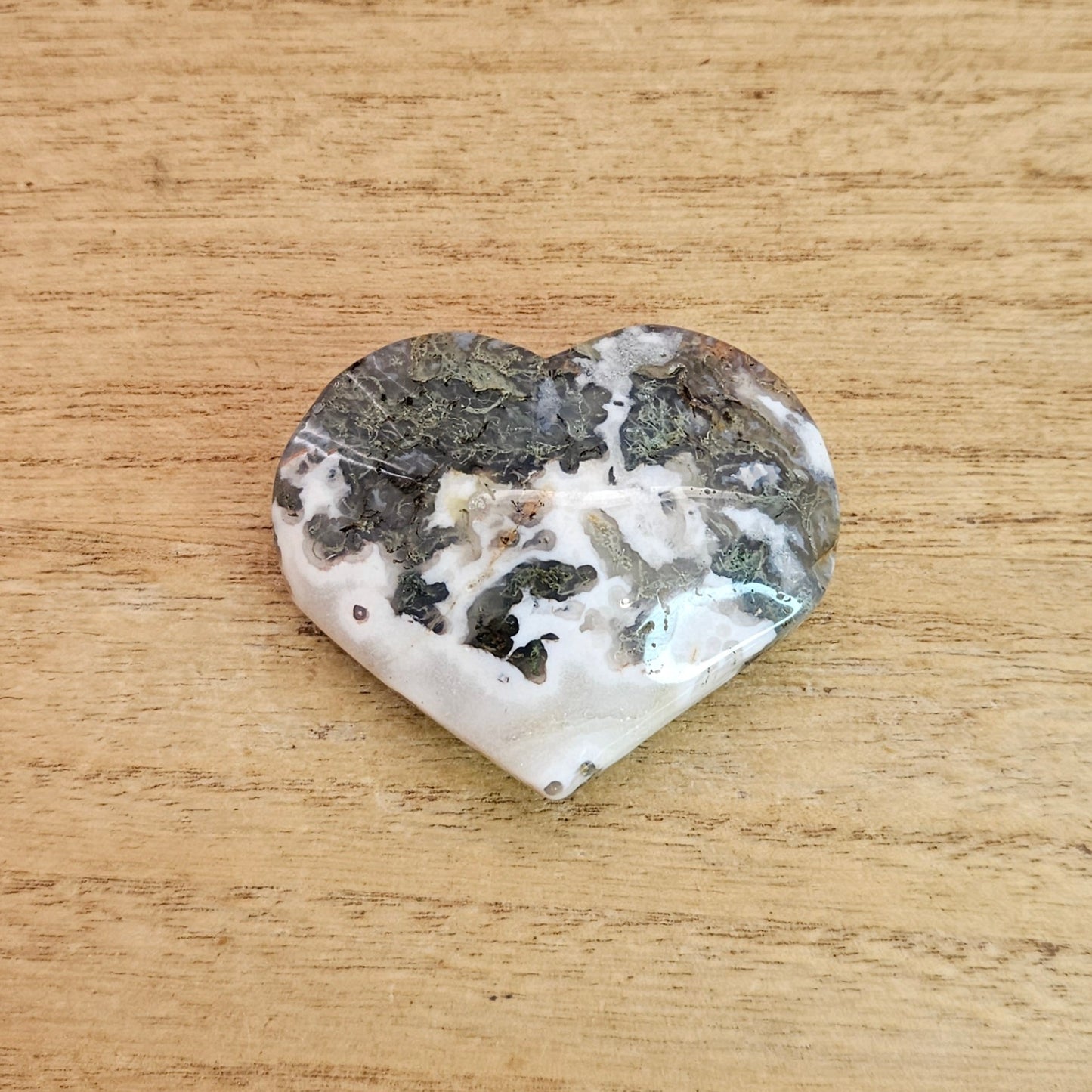 Moss Agate Heart Carving.