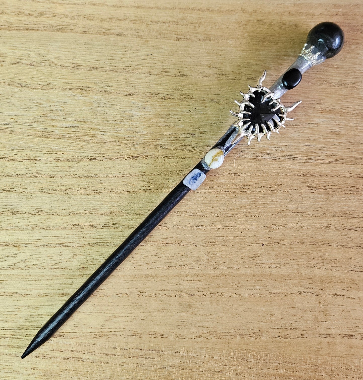 Black Spiked Heart Wand. Obsidian.