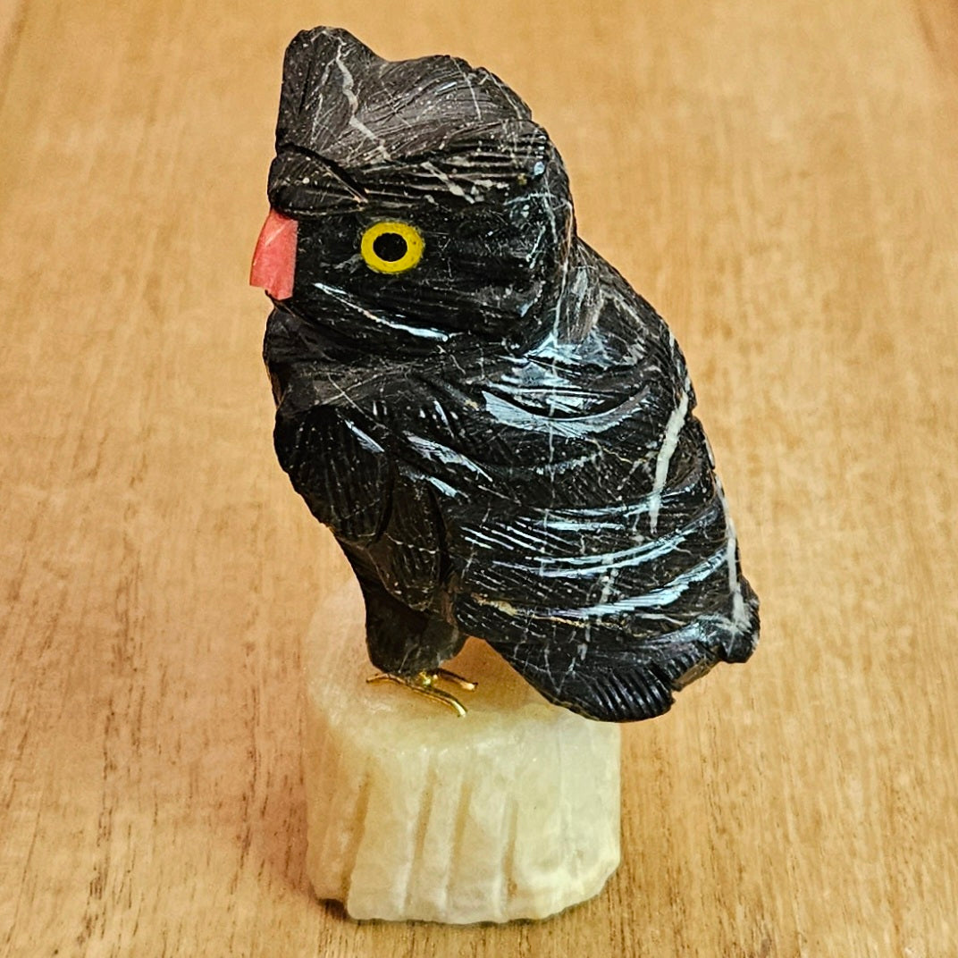 Black Marble Owl Carving.