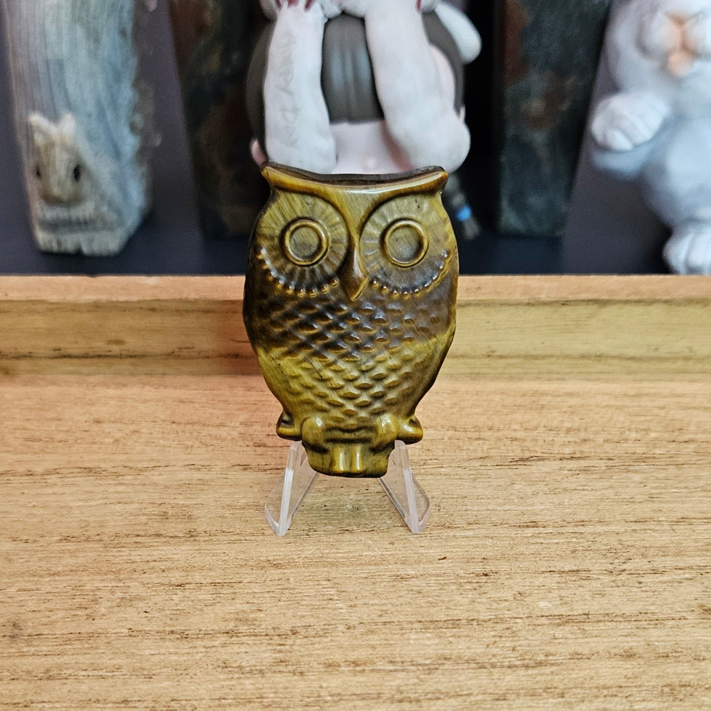 Tigers Eye Owl Flat Carving.