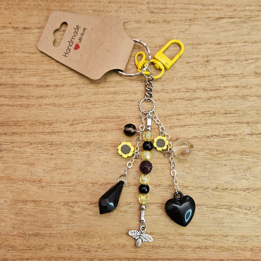 Bumblebee Keychain. Handmade Gold Rutile Keychain.