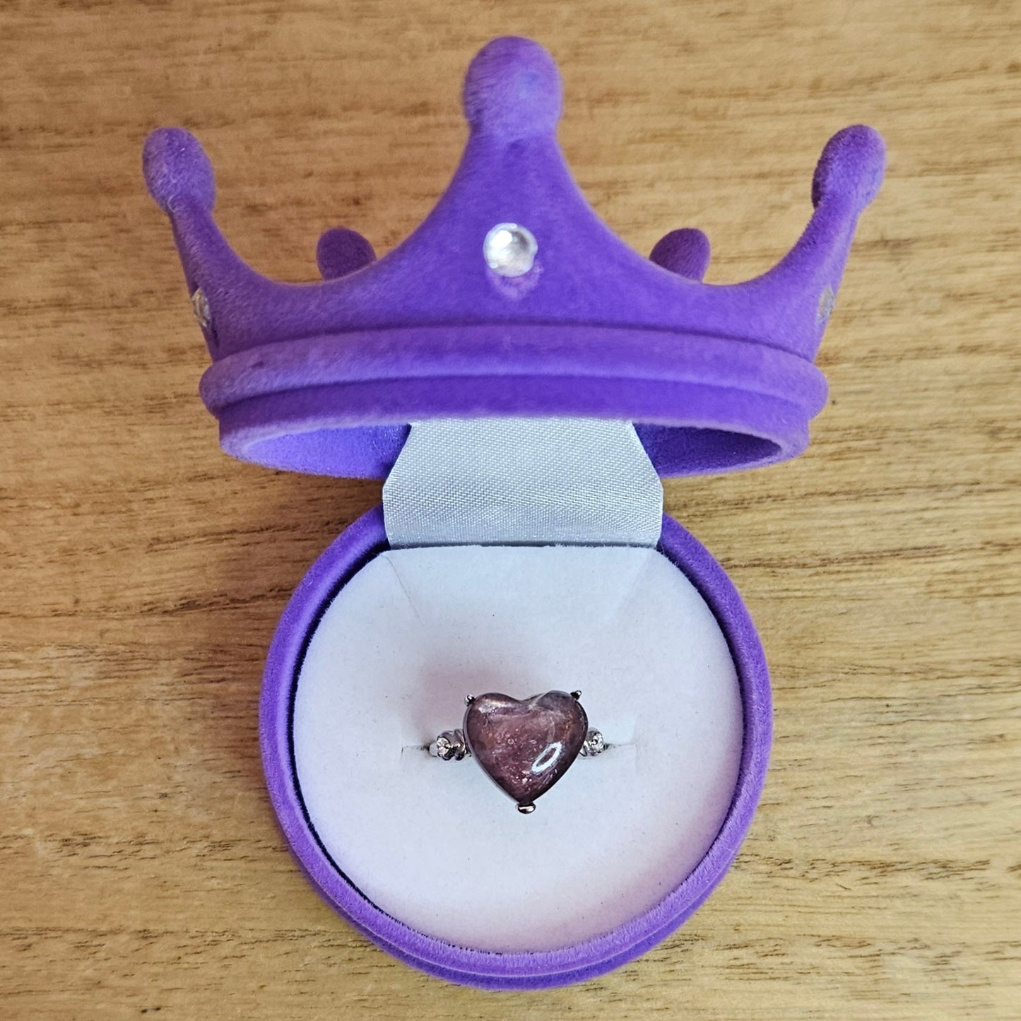 Purple Lepidolite Heart Adjustable Ring.