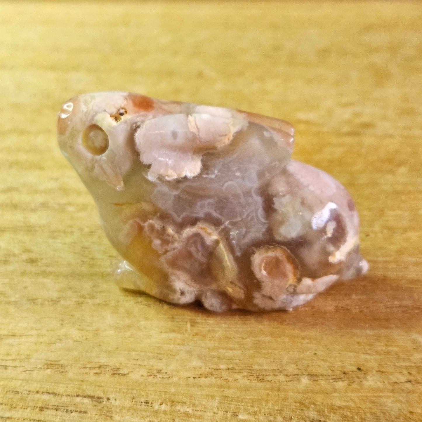 Green Flower Agate Sitting Rabbit Carving.