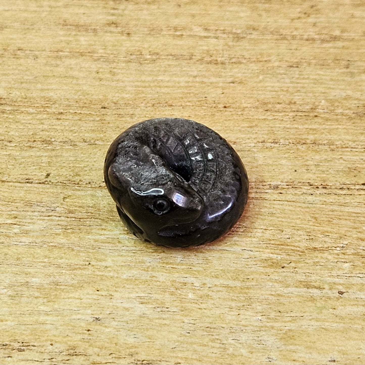 Miniature Silver Sheen Obsidian Dragon Carving.