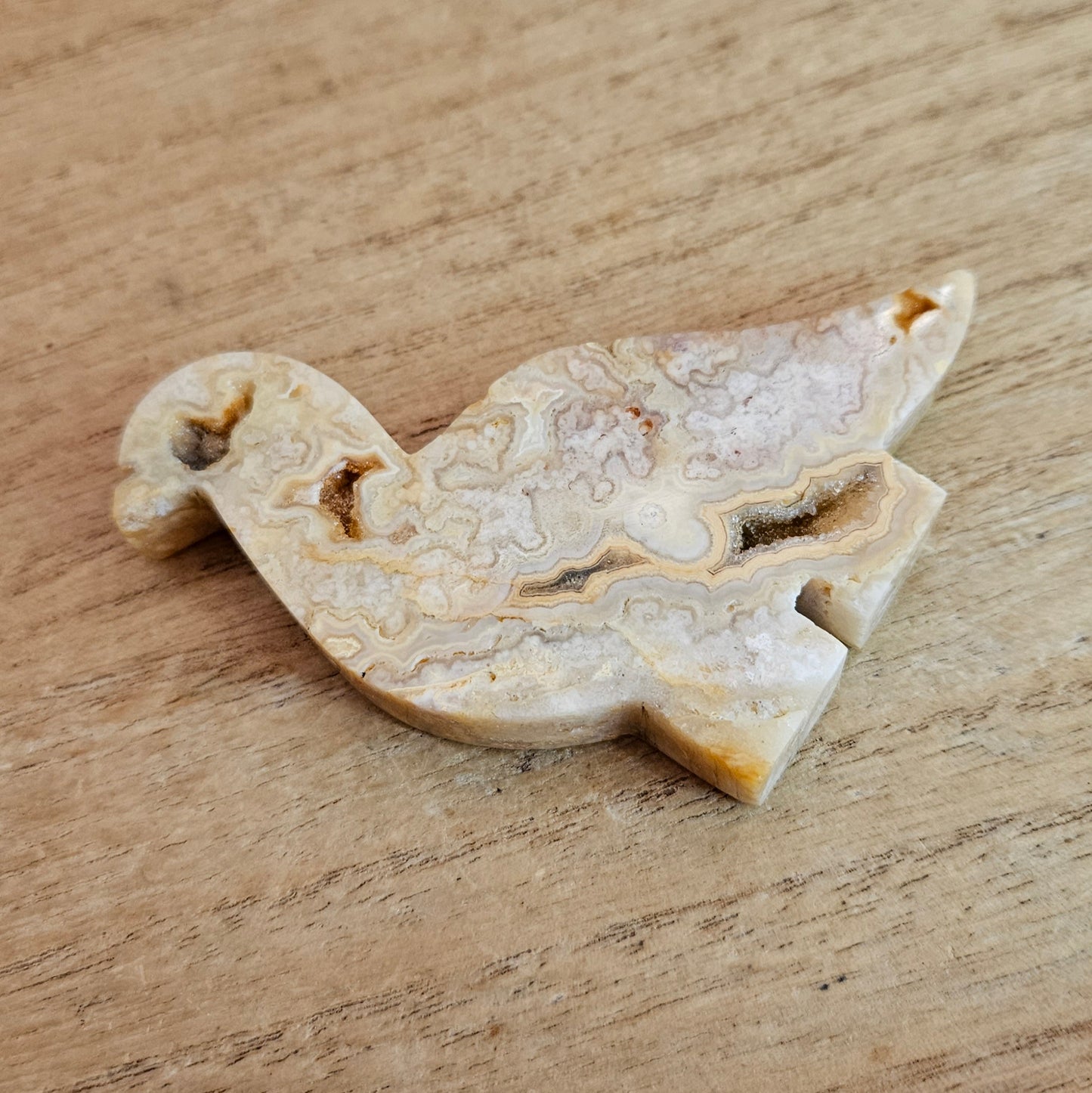 Yellow Crazy Lace Agate Brontosaurus Flat Carving.