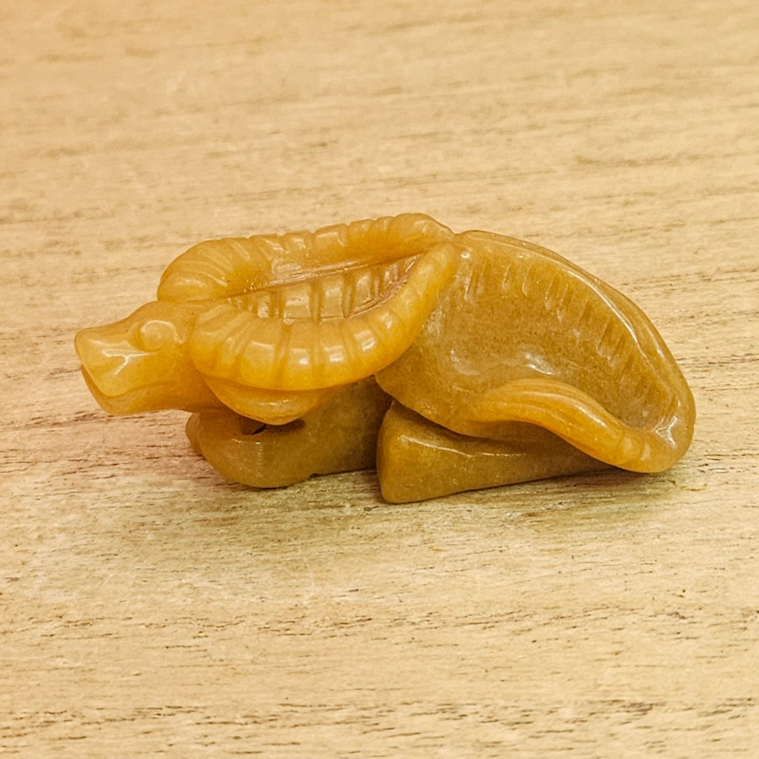 Yellow Jade Bull Hand Carving.