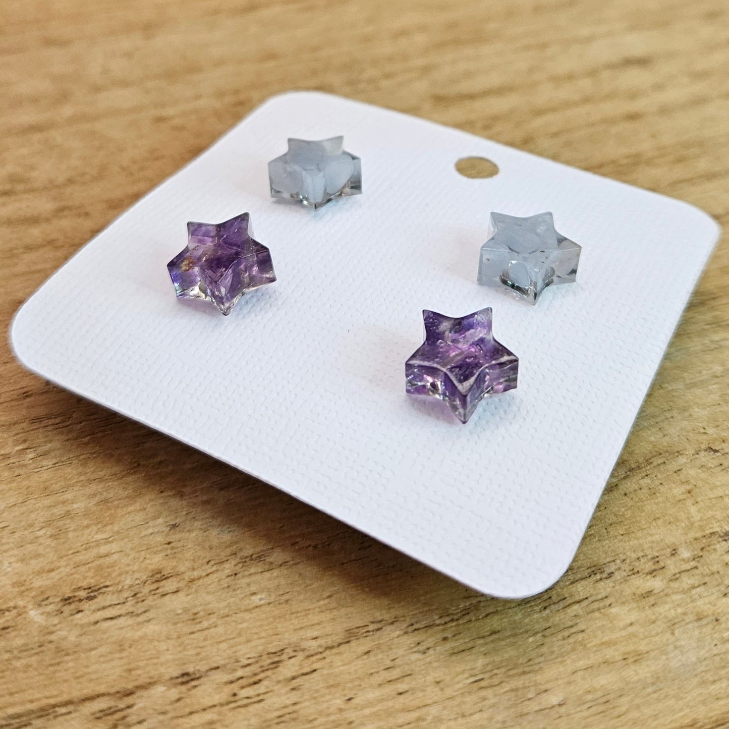 Resin Star Stud Set. Angelite and Amethyst.