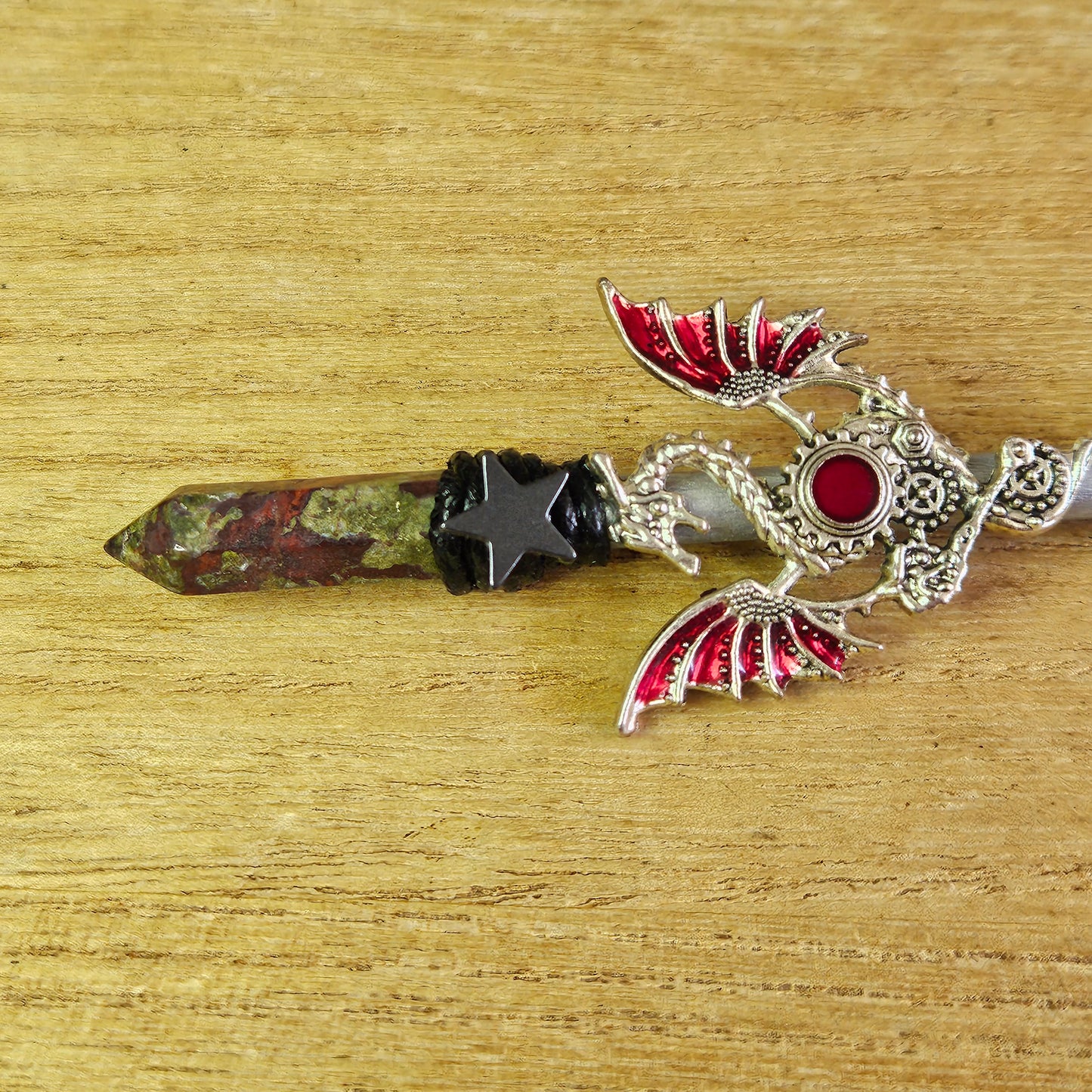 Silver Dragon Star Wand. Dragon's Blood Stone.