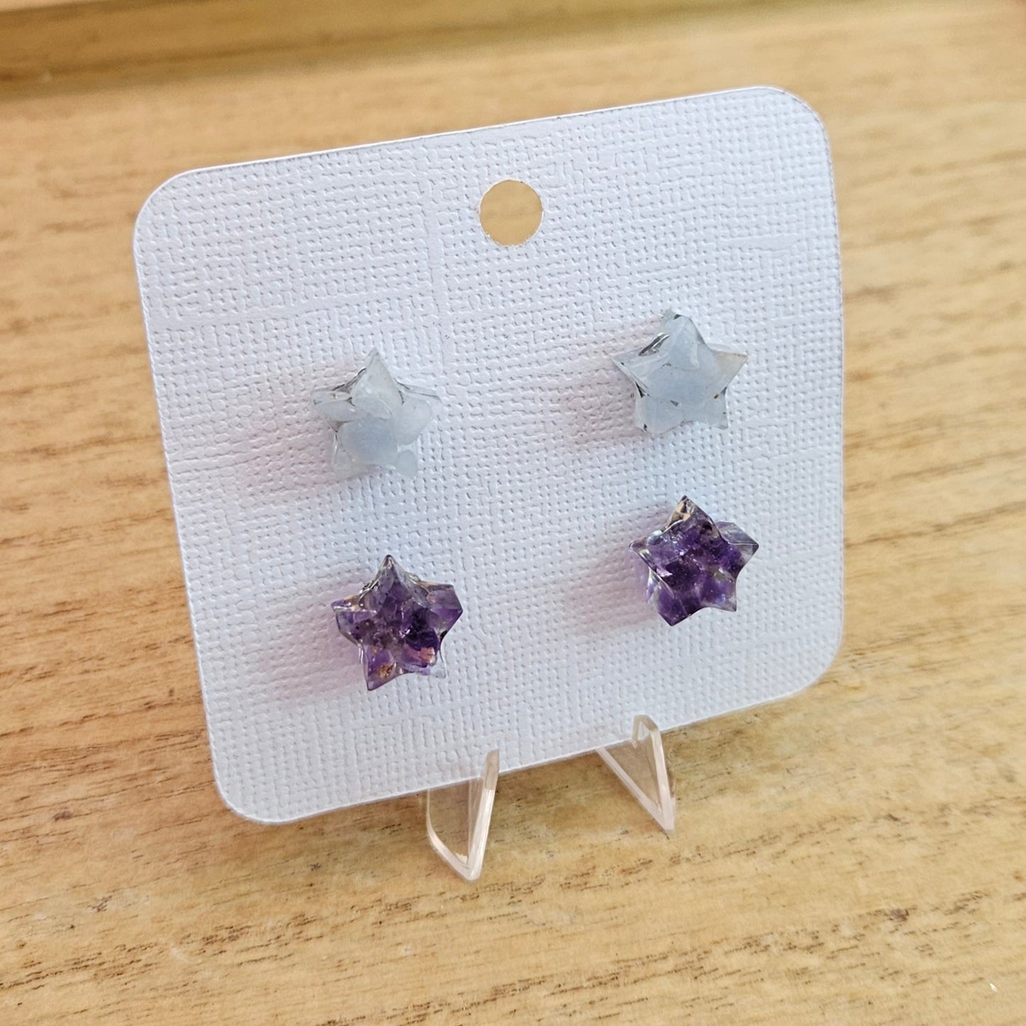 Resin Star Stud Set. Angelite and Amethyst.