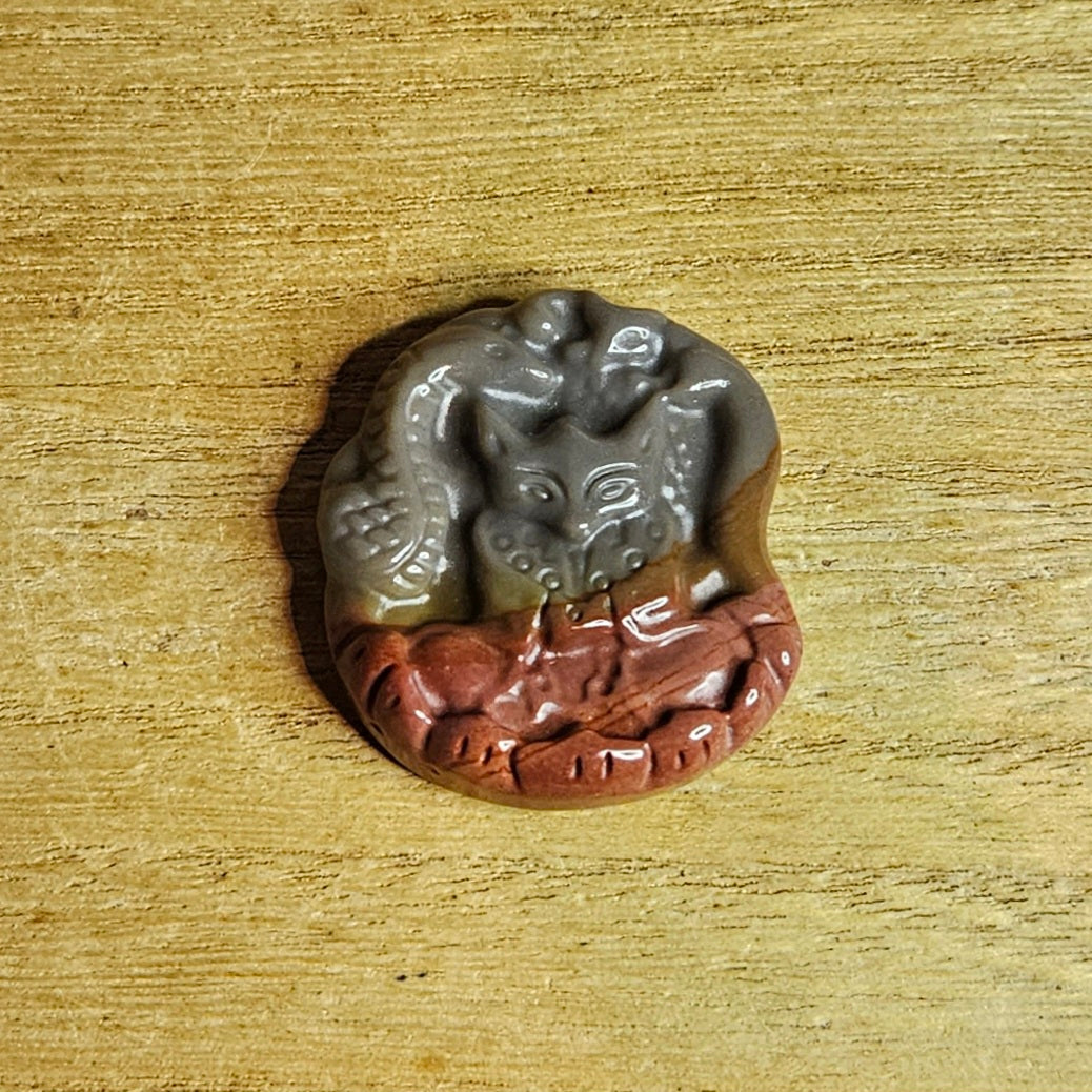 Polychrome Jasper Yoga Fox Flat Carving.