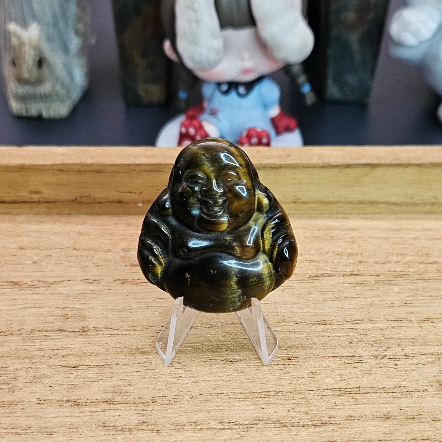 Tigers Eye Laughing Buddha Carving.