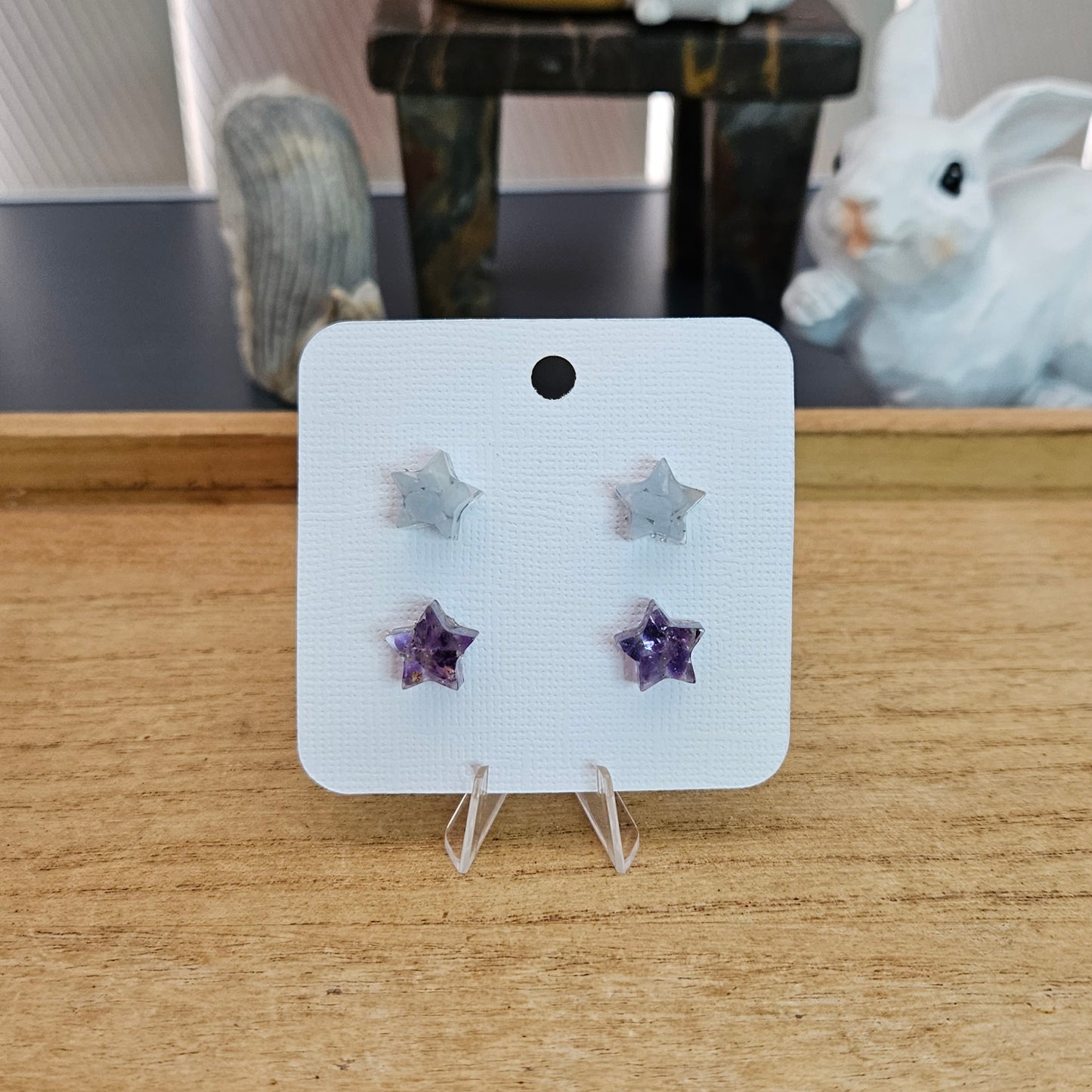 Resin Star Stud Set. Angelite and Amethyst.