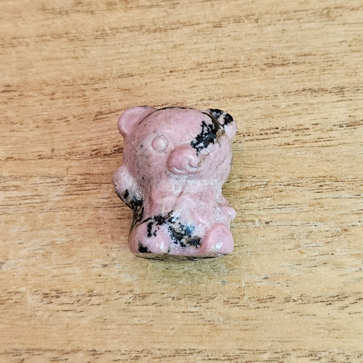 Rhodanite Teddy Bear Carving.