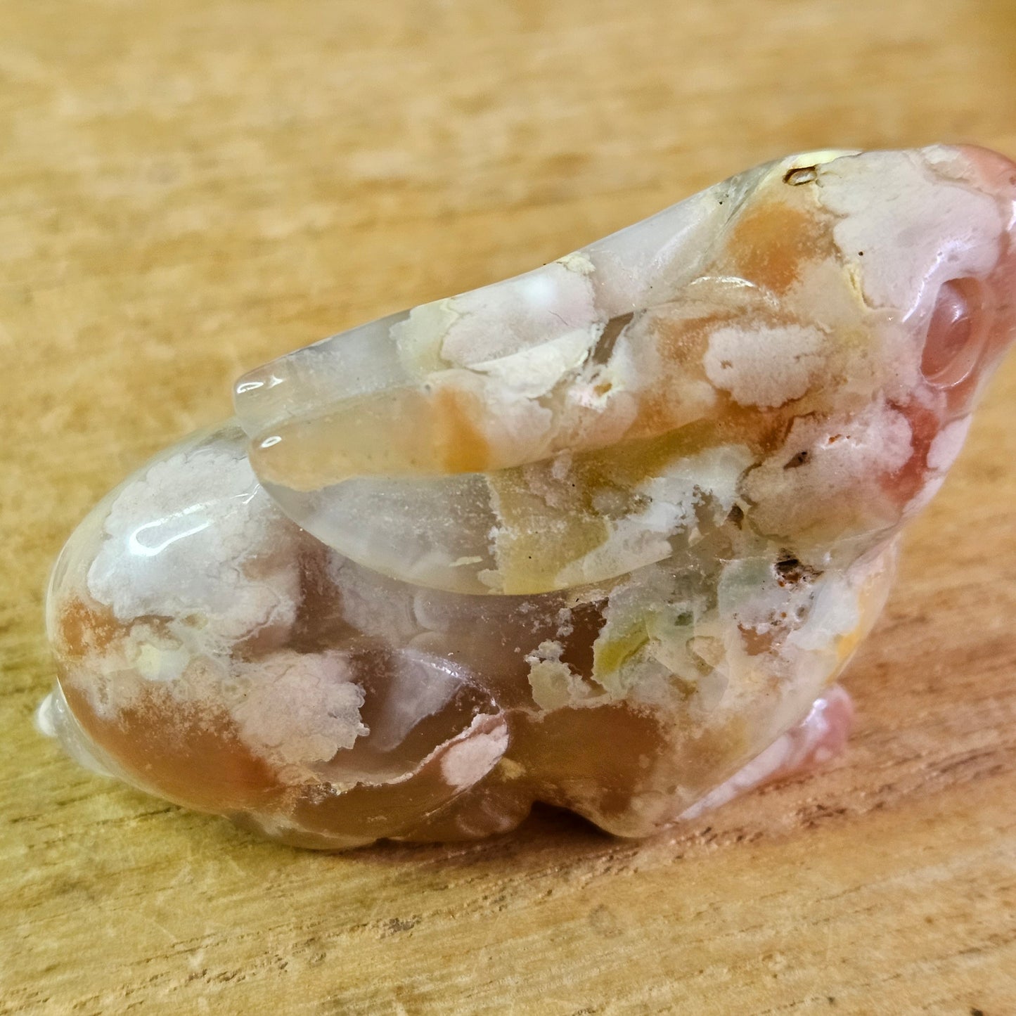 Green Flower Agate Sitting Rabbit Carving.