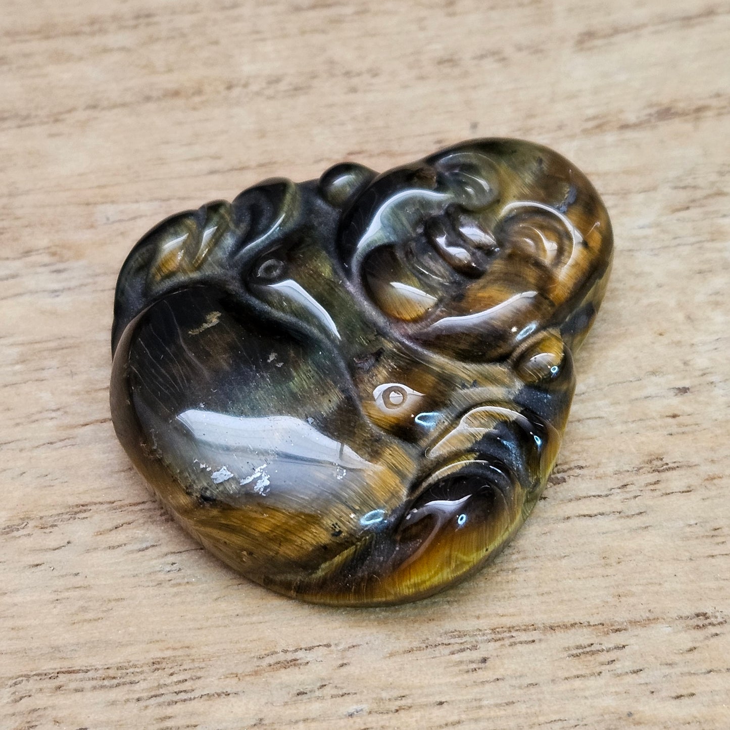 Tigers Eye Laughing Buddha Carving.