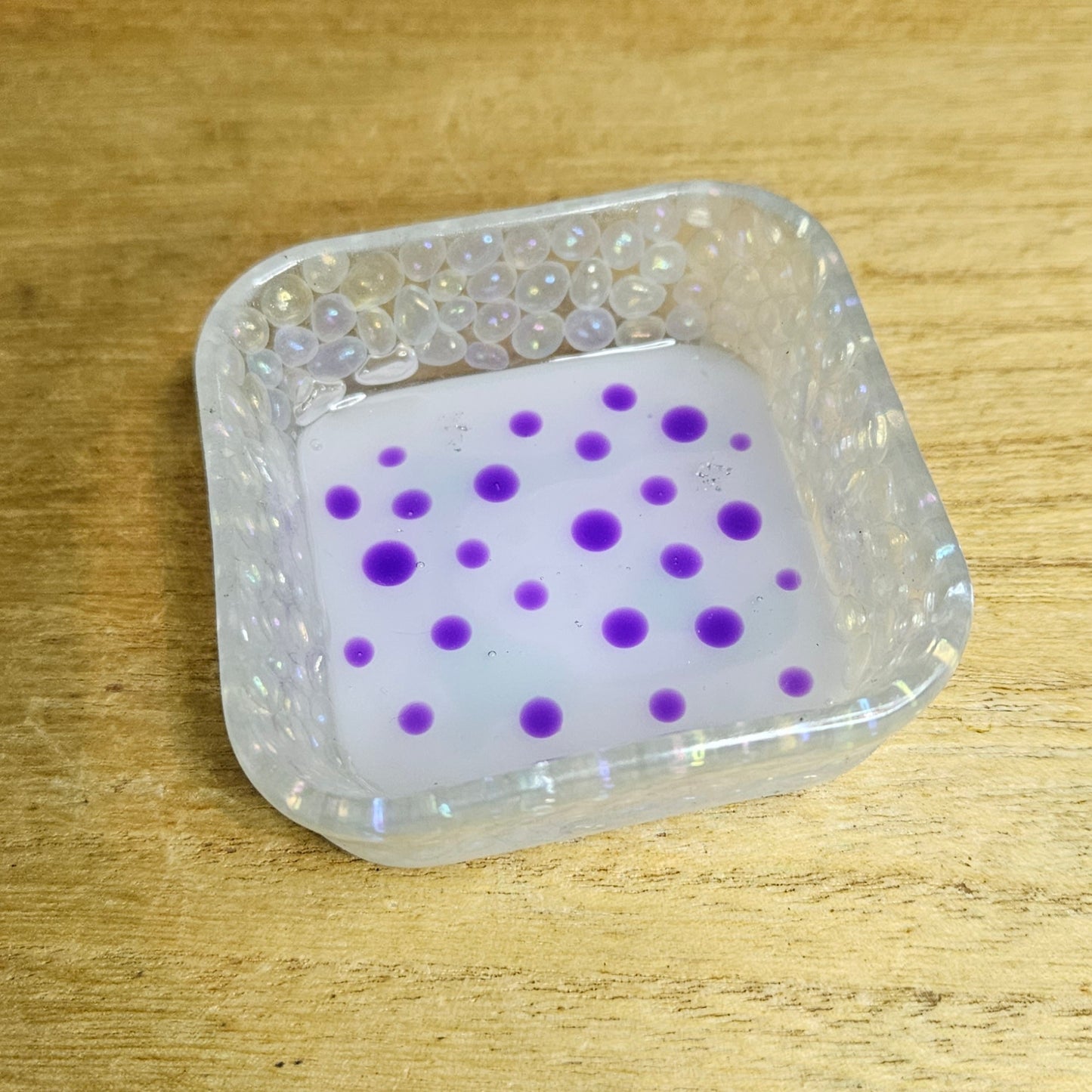 Purple Dot Dish. Aura Quartz Trinket Dish.