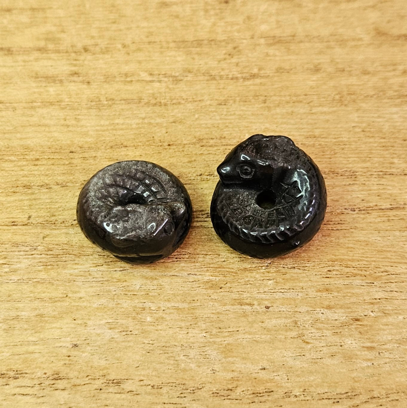 Miniature Silver Sheen Obsidian Dragon Carving.